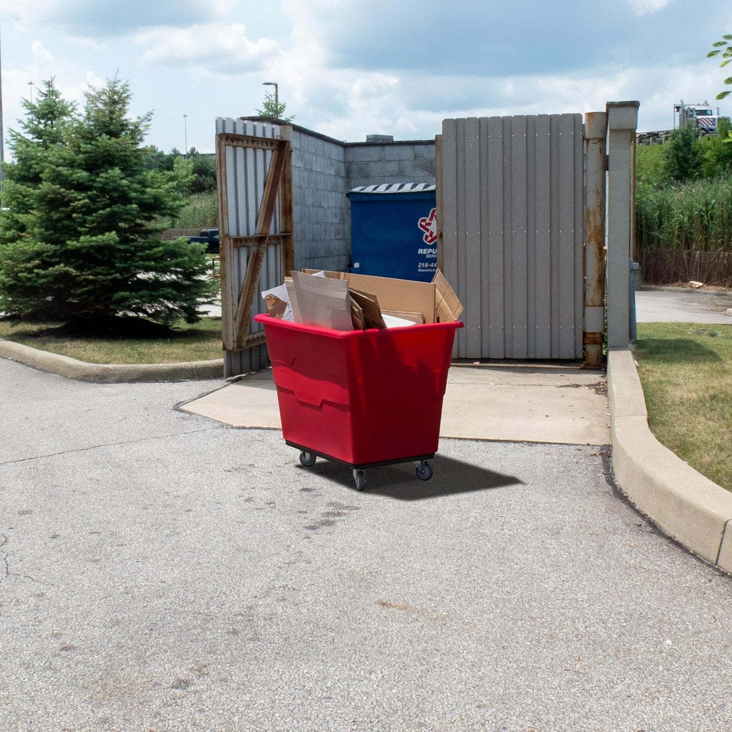 Commercial 16 Bushel Utility Cart with Steel Base, Poly Box Basket Truck, Laundry Cart, and Rolling Trash Bin, 47-Inch x 34.75-Inch x 35.5-Inch, 1000 Pound Weight Capacity, Red