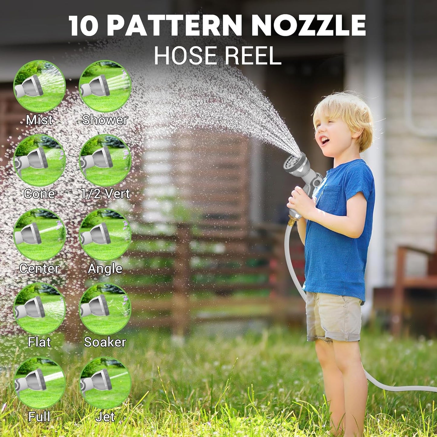 SILVEL Retractable Garden Hose Reel, 1/2 in x 100ft Wall Mount Heavy Duty Automatic Hose Reel with 10 Pattern Nozzle, Any Length Lock & Slow Return System, 180°Swivel Bracket Upgraded UV Resistant