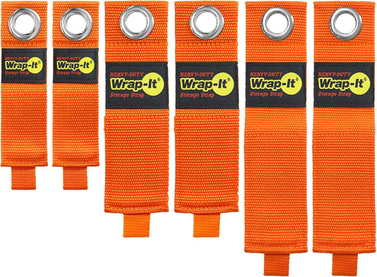 Heavy-Duty Wrap-It Storage Straps (Assorted 6-Pack), Blaze Orange - Garage Organizer and Extension Cord Hanger and Electric Cord Organizers for Garage Gadgets