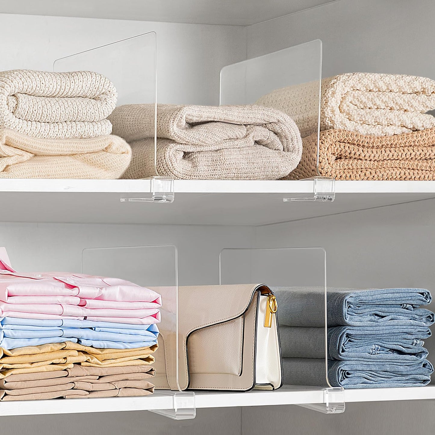 HBlife 36 Pack Clear Shelf Dividers, Vertical Purse Organizer for Closet Perfect for Sweater, Shirts, Handbags in Bedroom and Kitchen, Adjustable Acrylic Bookshelf for Organization