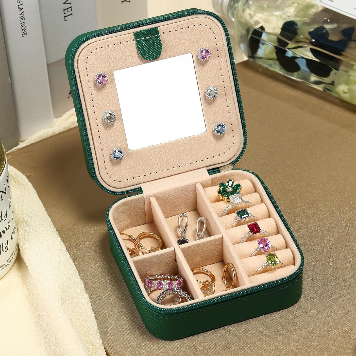 Parima Christmas Stocking Stuffers Gifts for Grandkids Her - Trendy Travel Jewelry Case - Green Travel Jewelry Box | Birthday Gifts for Women Mom Gifts for Women - Letter A, Green