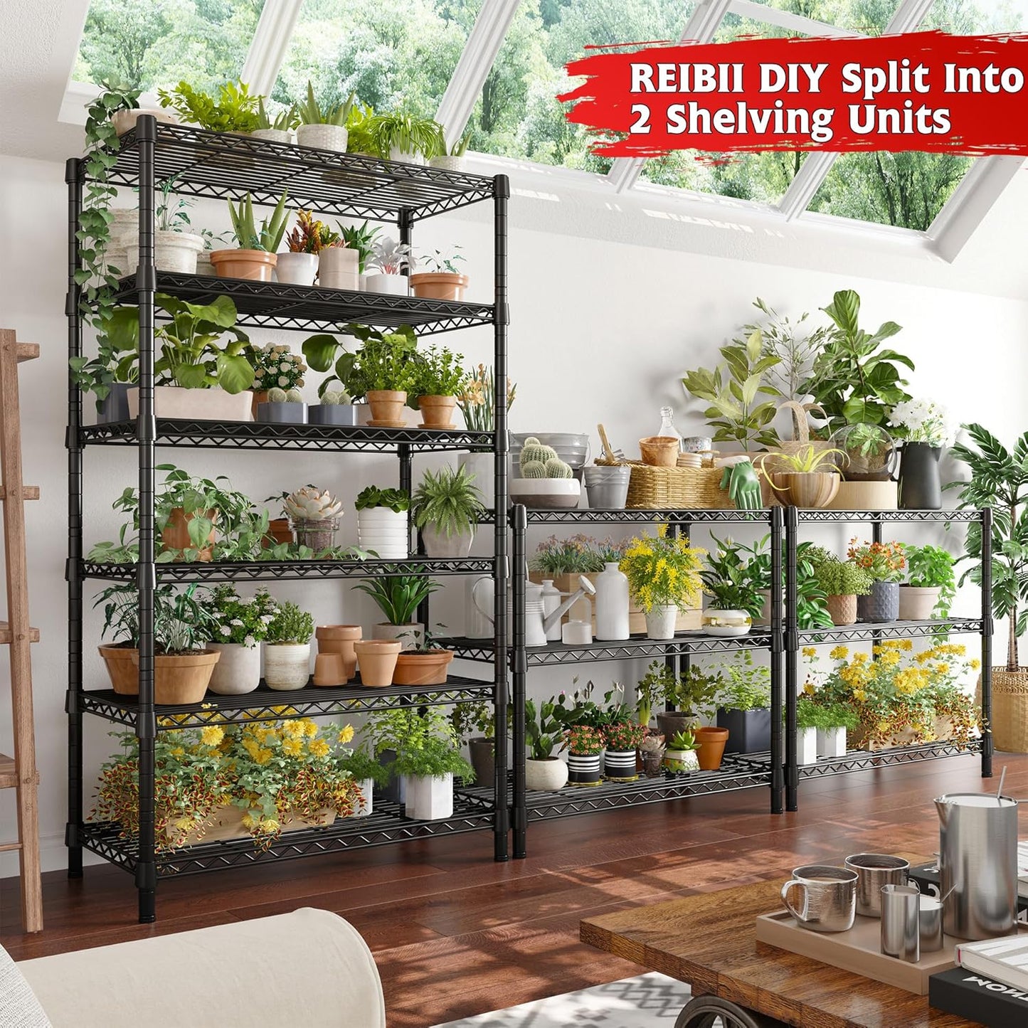 REIBII 6 Tier Wire Shelving,1800LBS Storage Shelves Metal Shelves for Storage Rack,75''H Adjustable Garage Shelving Heavy Duty Shelving Units Pantry Shelf Kitchen,75''HX35.5''WX18''D