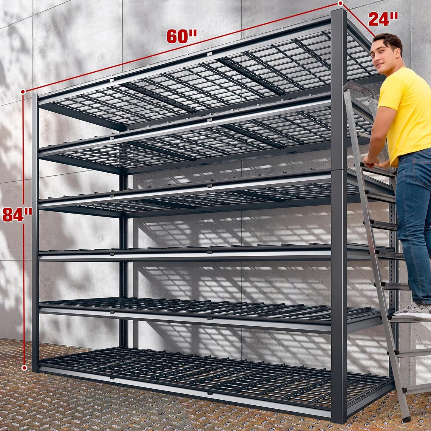 REIBII 60" W Garage Shelving, 3000LBS Storage Shelves, 6 Tier Heavy Duty Shelving, Adjustable Metal Shelving Units and Storage Rack for Warehouse, Pantry, Basement, 60" W x 84" Hx 24" D, 2 Pack