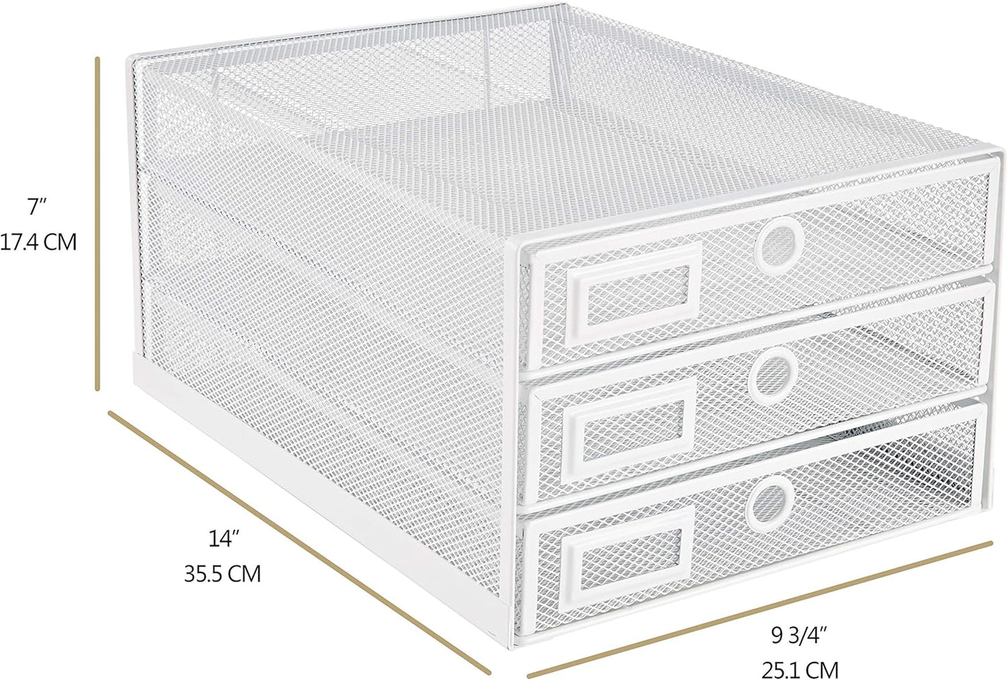 Annova Desk Organizer Wire Mesh 3 Tier Sliding Drawers Paper Sorter/Multifunctional/Premium Solid Construction for Letters, Documents, Mail, Files, Paper, Kids' Art Supplies (White)