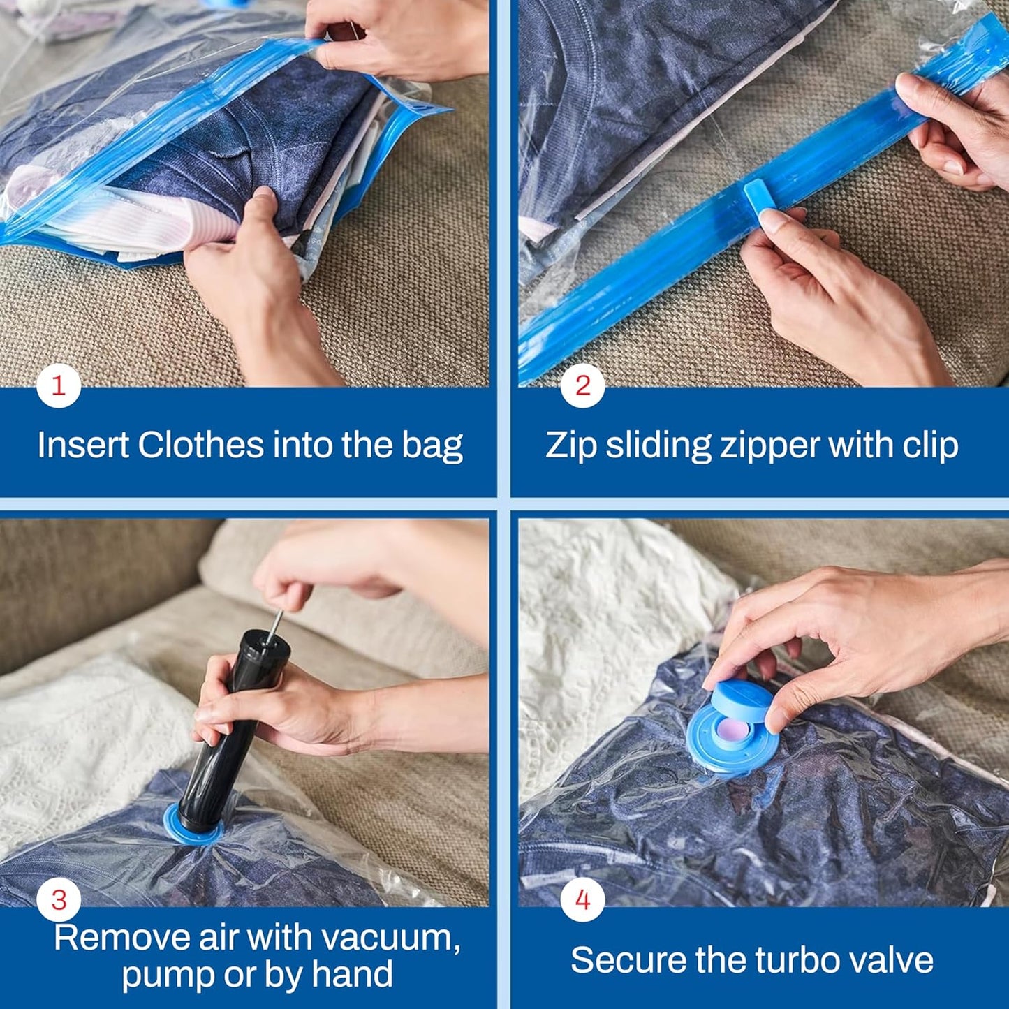 15-Pack Variety Vacuum Storage Bags for Comforters, Blankets & Clothes – Vacuum Sealed Compression Bags with Hand Pump – Space Saver Storage Bags for Bedding,Travel & Organization (3S, 4M, 4L & 4XL)