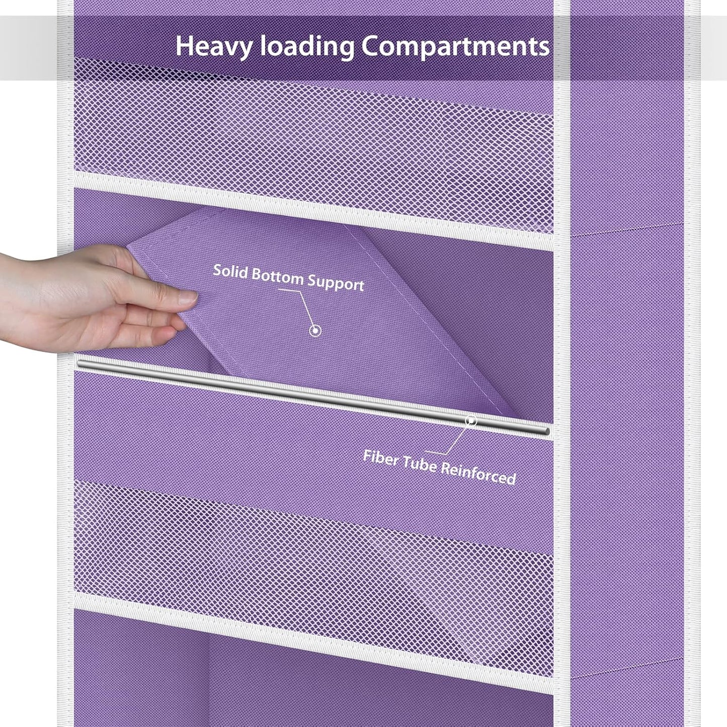 Univivi 5-Shelf Fabric Door Storage Over Door Hanging Organizer with 4 Large Pockets and 3 Small PVC Pockets Nursery Closet Cabinet Wall Mount Hanging Storage Organizers for Baby Nursery (Purple)