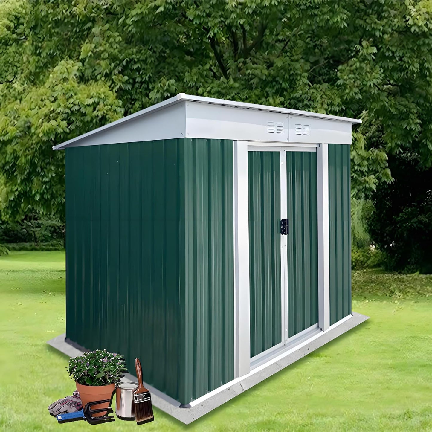 6x4ft Outdoor Metal Storage Shed Waterproof Garden Shed with Lockable Door, Windows & Vents, Tool Metal Storage for Patio Furniture Lawnmower