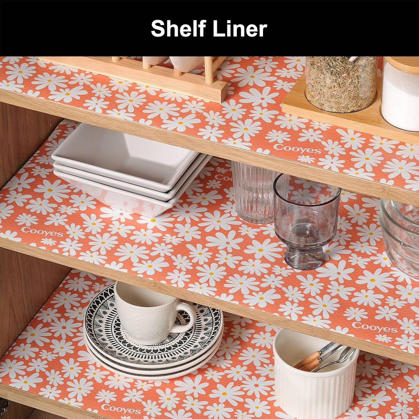 Cooyes Shelf Liner – Premium Non-Adhesive Cabinet & Drawer Liner for Kitchen – Waterproof Shelf Paper with Modern Pattern – Durable EVA Cabinet Mat – Easy to Cut （17.5" W x 360" L）