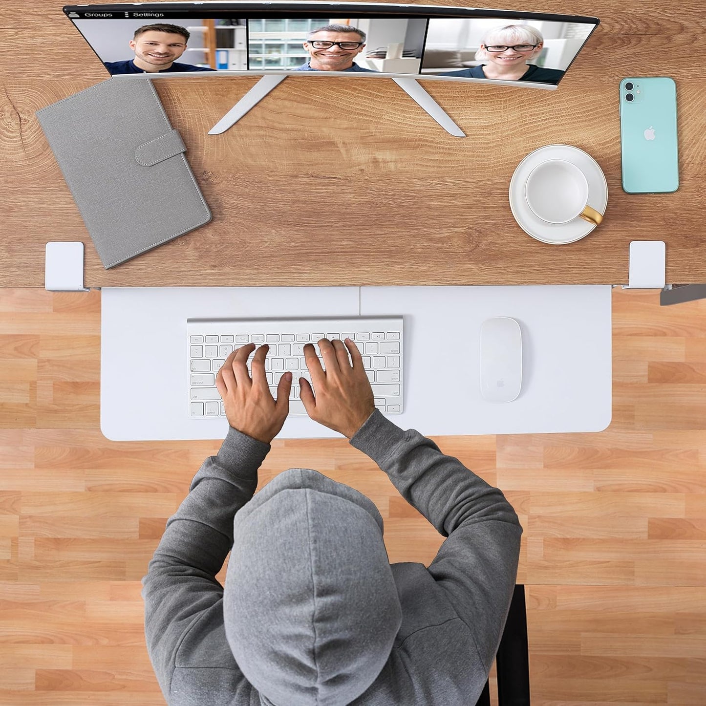 ETHU Keyboard Tray Under Desk, 26.77" X 11.81" Large Size Keyboard Tray with C Clamp-on Mount Easy to Install, Computer Keyboard Stand, Ergonomic Keyboard Tray for Home and Office(White)