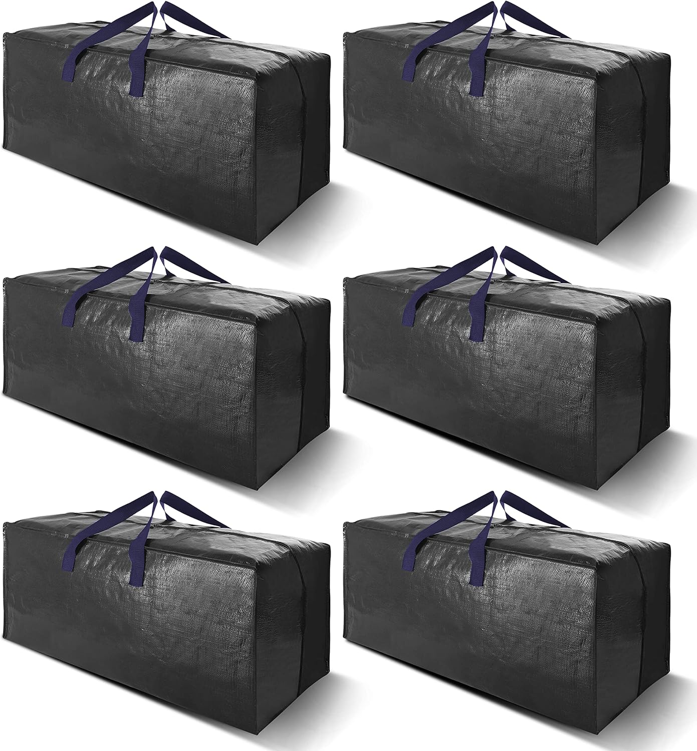Heavy Duty Extra Large Moving Bags W/Backpack Straps - Strong Handles & Zippers, Storage Totes For Space Saving, Fold Flat, Alternative to Moving Box and Storage Bin (Set of 6, Black)
