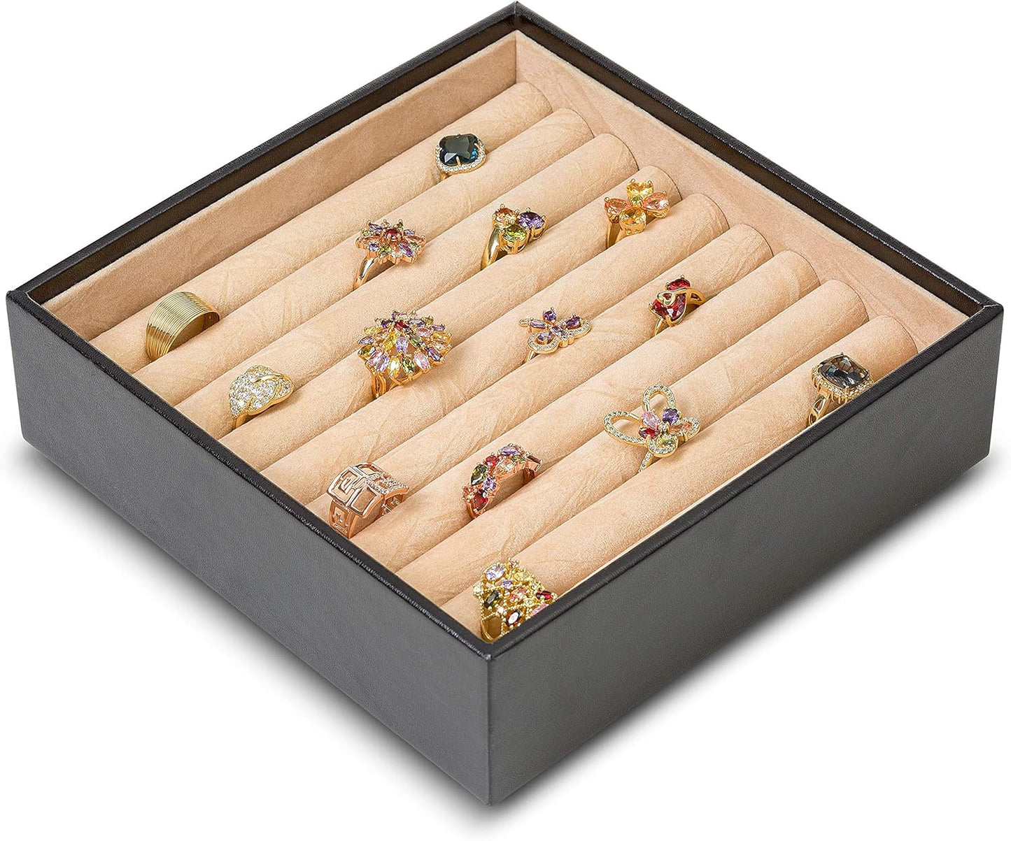 Glenor Co Ring Organizer Tray - Holds 54 Rings - Stackable Jewelry Storage Tray - Display on Dresser or Drawer - Compatible with Other Trays - Black
