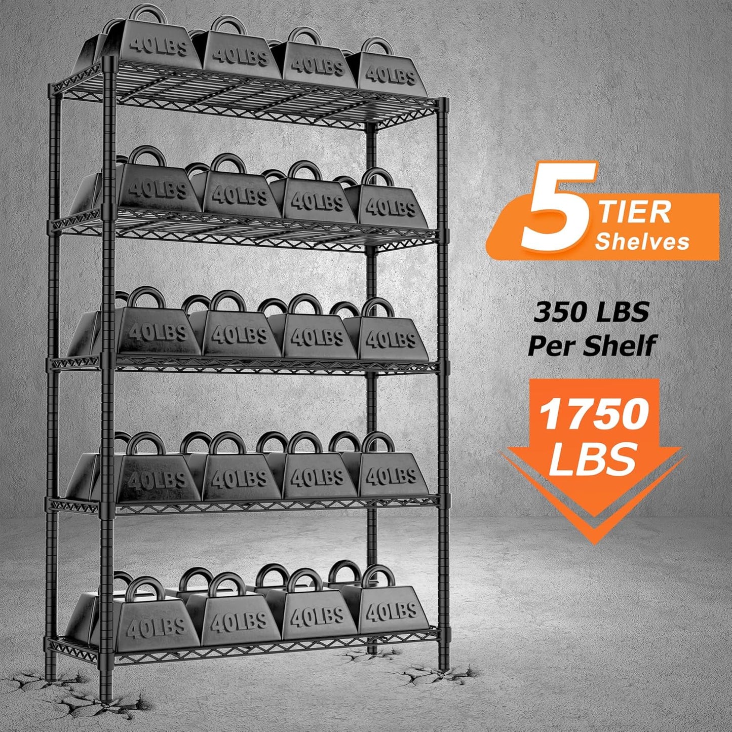 Storage Shelves Heavy Duty, 3 PCS 36" L x 14" W x 72" H Garage Wire Shelving Unit Loads 1750LBS, 5-Tier Adjustable Metal Industrial Utility Shelf Rack for Kitchen, Laundry Room, Warehouse, Basement