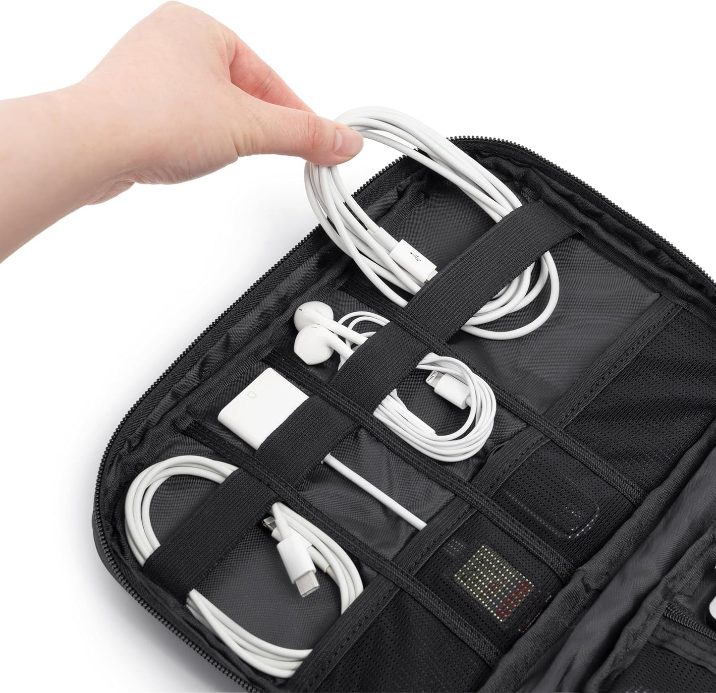 PAVILIA Soft Electronic Organizer Travel Case, Travel Cord Organizer Bag, Small Cable Tech Storage Pouch, Travel Accessories Essentials Must Haves for Mobile Phone, USB, Cord, Charger, Black