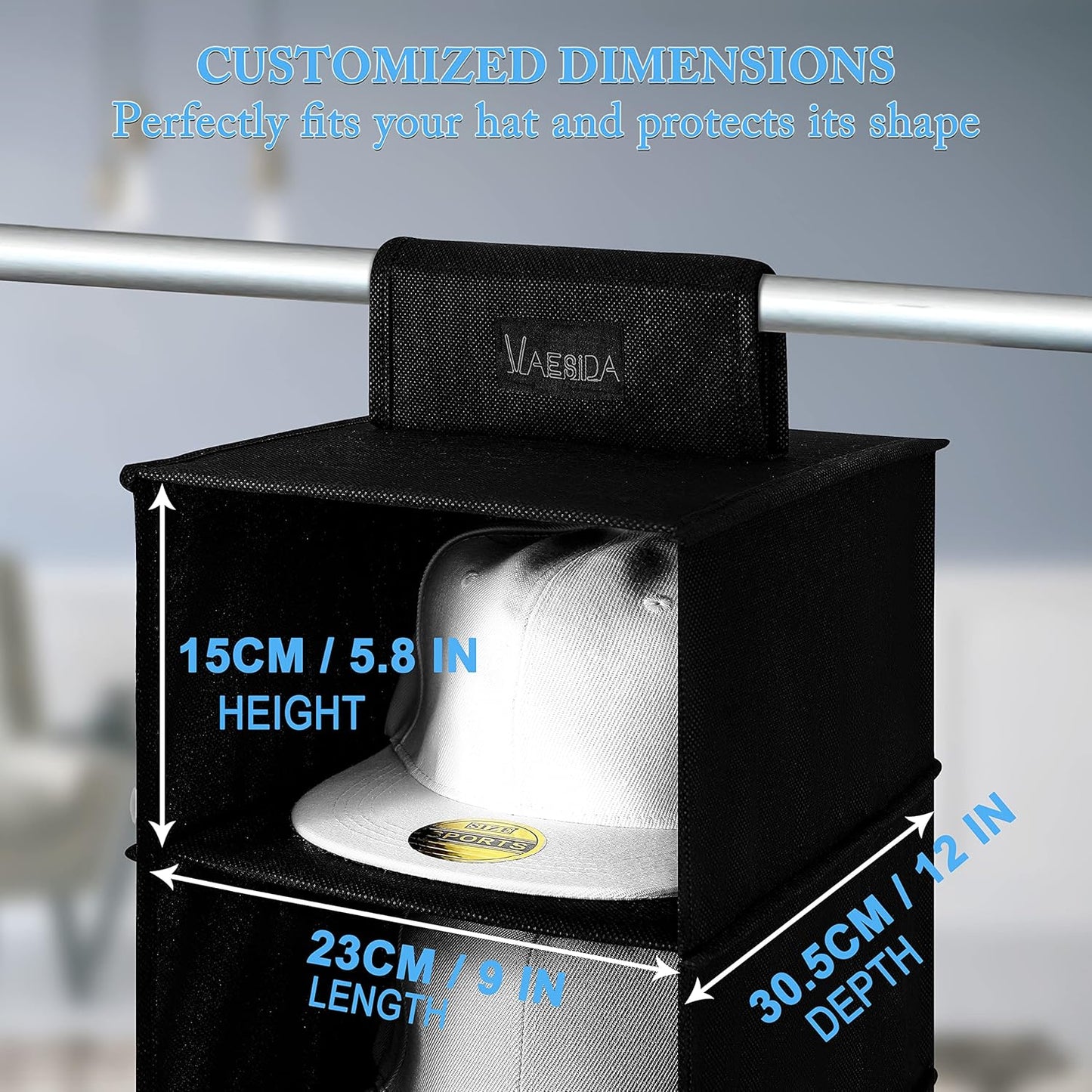 VAESIDA Hat Rack for Closet, 10 Shelf Hanging Hat Organizer for Baseball Caps Storage, Hat Holder Organizer for Hat Display, Best Space Saving Hat Racks for Baseball Cap Organizer, Black