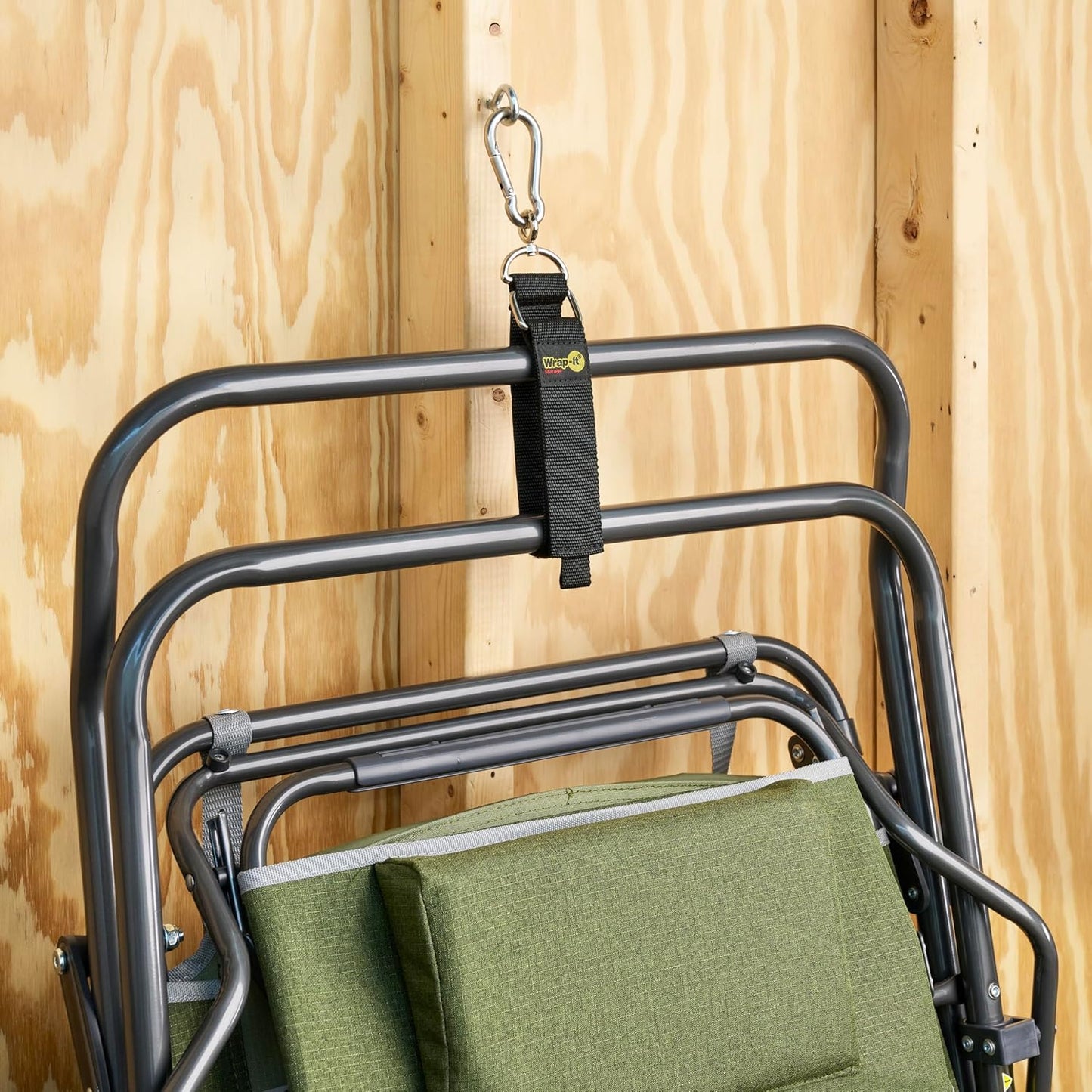 Hook 'n Hang Wrap-It Storage Straps - 18" (2-Pack) Black - Carabiner Straps to use as an Extension Cord Holder with Hooks