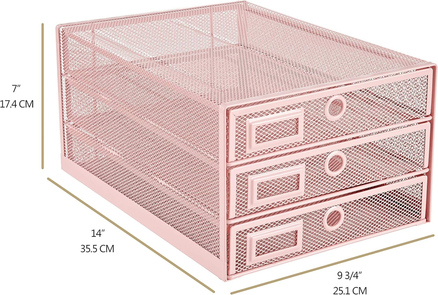 Annova Desk Organizer Wire Mesh 3 Tier Sliding Drawers Paper Sorter/Multifunctional/Premium Solid Construction for Letters, Documents, Mail, Files, Paper, Kids' Art Supplies (Light Pink)
