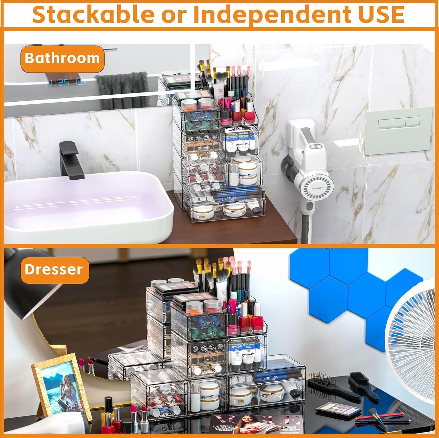 Acrylic Clear Make up Organizers And Storage for Vanity,Bathroom Skincare Organizer With 12 Drawer for Dresser,Plastic Desk Accessories Organization,Cosmetic Organizer Countertop for Beauty,Skin Care