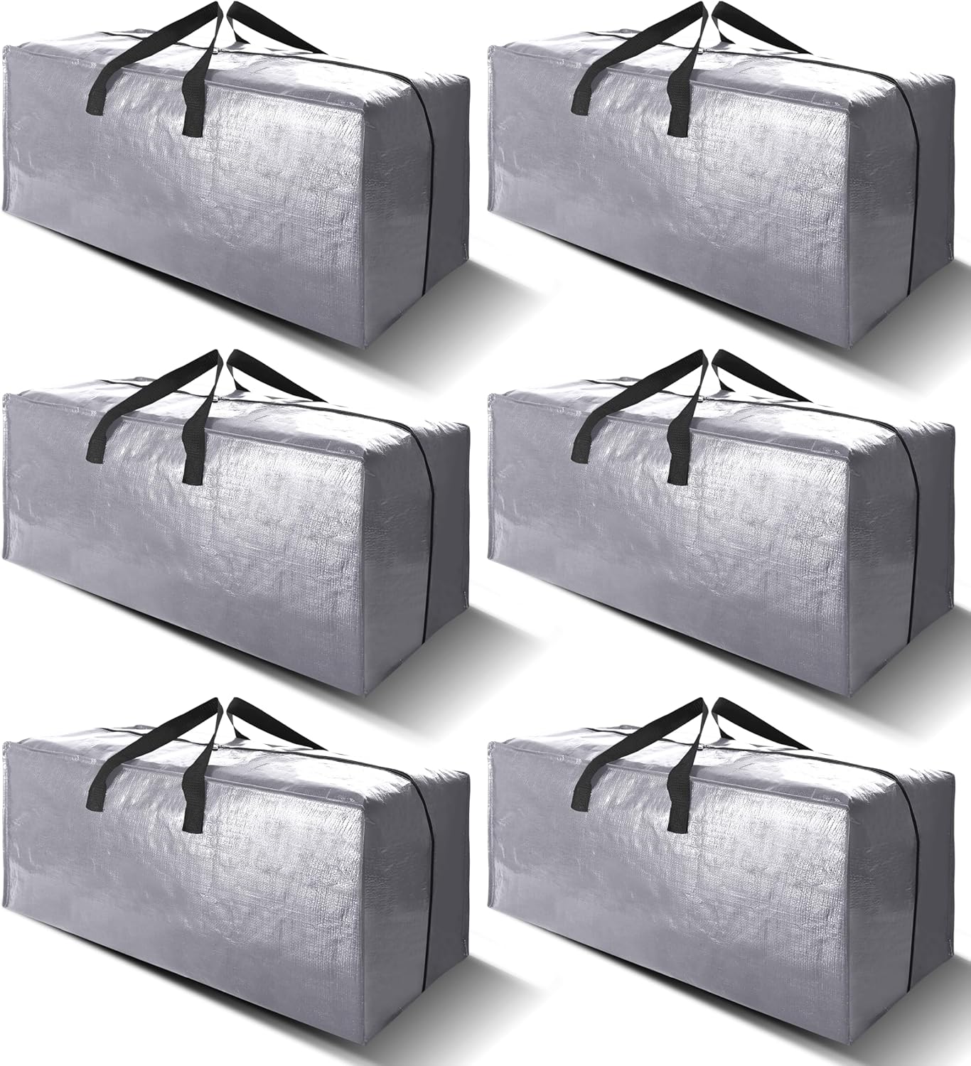 6 Pack Heavy Duty Extra Large Moving Bags W/Backpack Straps - Strong Handles & Zippers, Storage Totes For Space Saving, Fold Flat, Alternative to Box and Bin (40 gal, Silver)