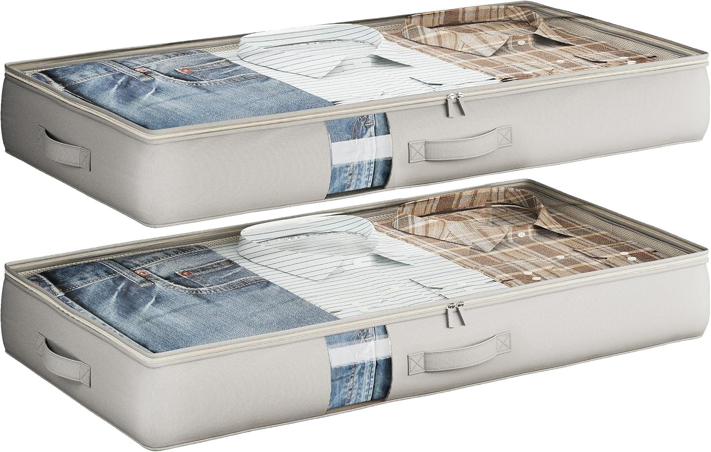 Under Bed Storage Containers with Window, Closet Organizers and Storage Bags, Foldable Underbed Storage Bags for Blankets, Clothing, Comforter, Linen Sheets, Wrapping Paper, 2 Pack, Grey