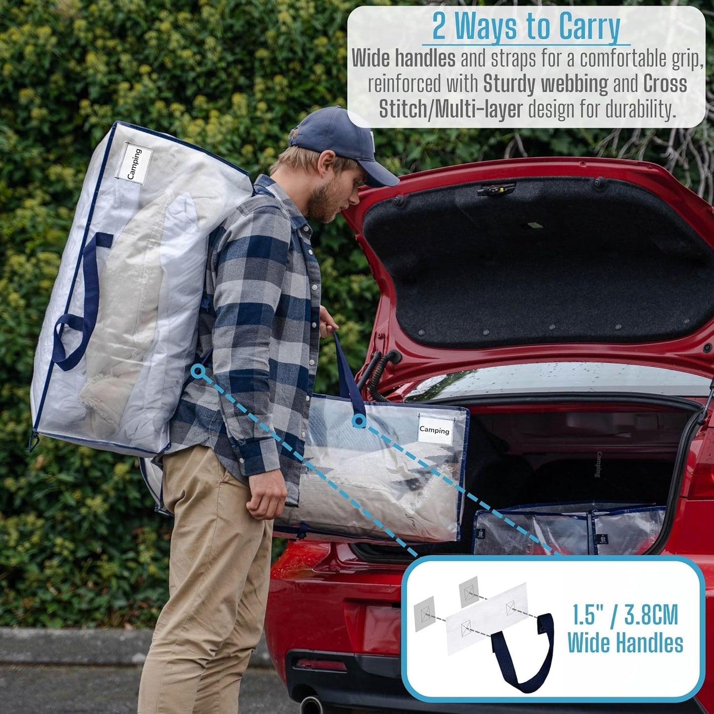 VENO 10 Pack Moving Bags w/Backpack Straps, Heavy Duty, Moving Boxes Alternative, Packing Supplies, Large Storage Totes for Dorm Room Essentials with Zipper for Clothes (Clear, 10 Pack)