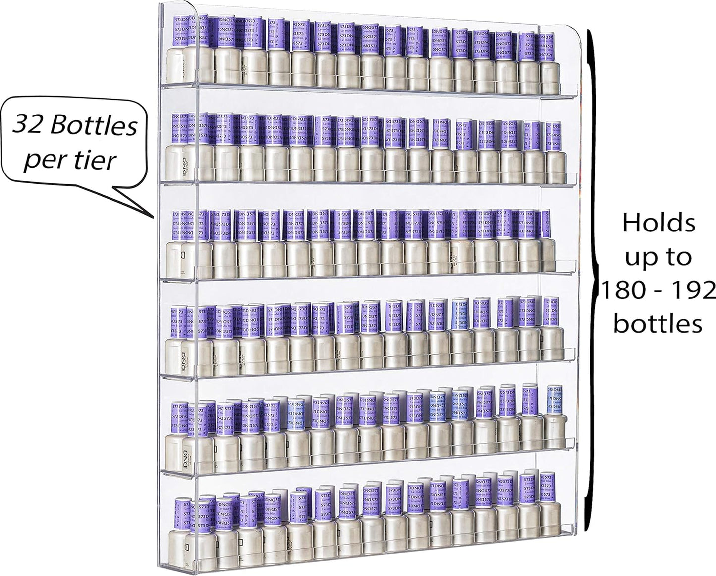 AMT 6 Tier Acrylic Nail Polish Racks for the Wall, Holds up to 180 Bottles, CLEAR Nail Polish Display, Essential Oils Organizer. Plus a Microfiber Cloth for Cleaning Purposes