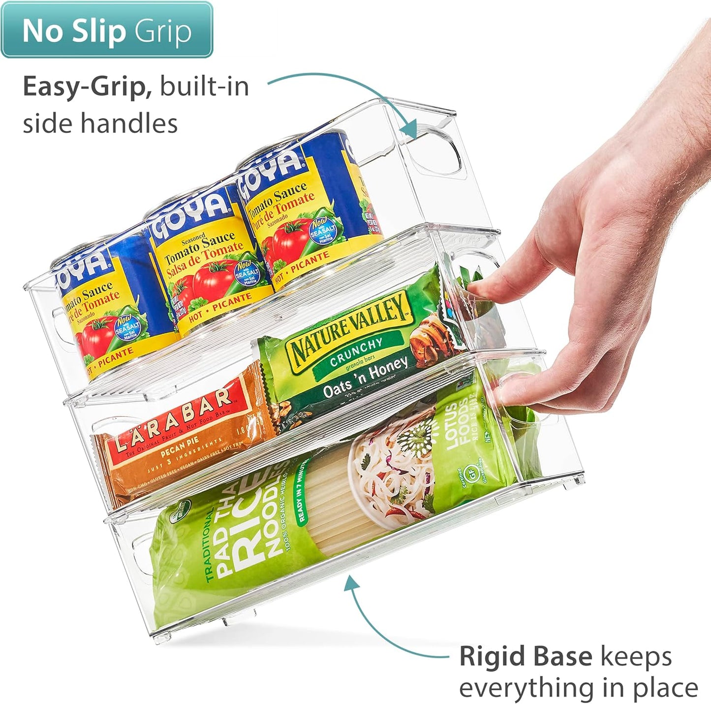Sorbus Stackable Refrigerator Organizer Bins - Set of 4 Clear Storage Bins for Kitchen Pantry, Freezer & Fridge Organization - Food Organizing Plastic Containers with Handles for Countertops & Drawers