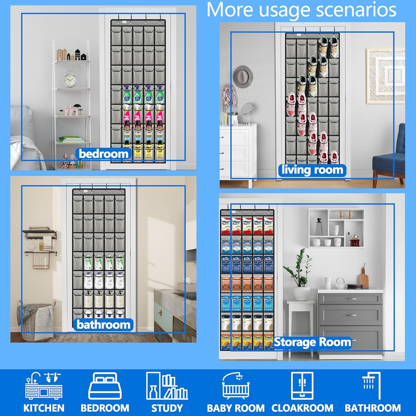 over the door shoe organizer,2025 upgraded,shoe organizer,35 Huge pockets,over door shoe organizer,Store size 13 shoes,shoe organizer,Strong material,hooks Suitable for various doors,Grey/black
