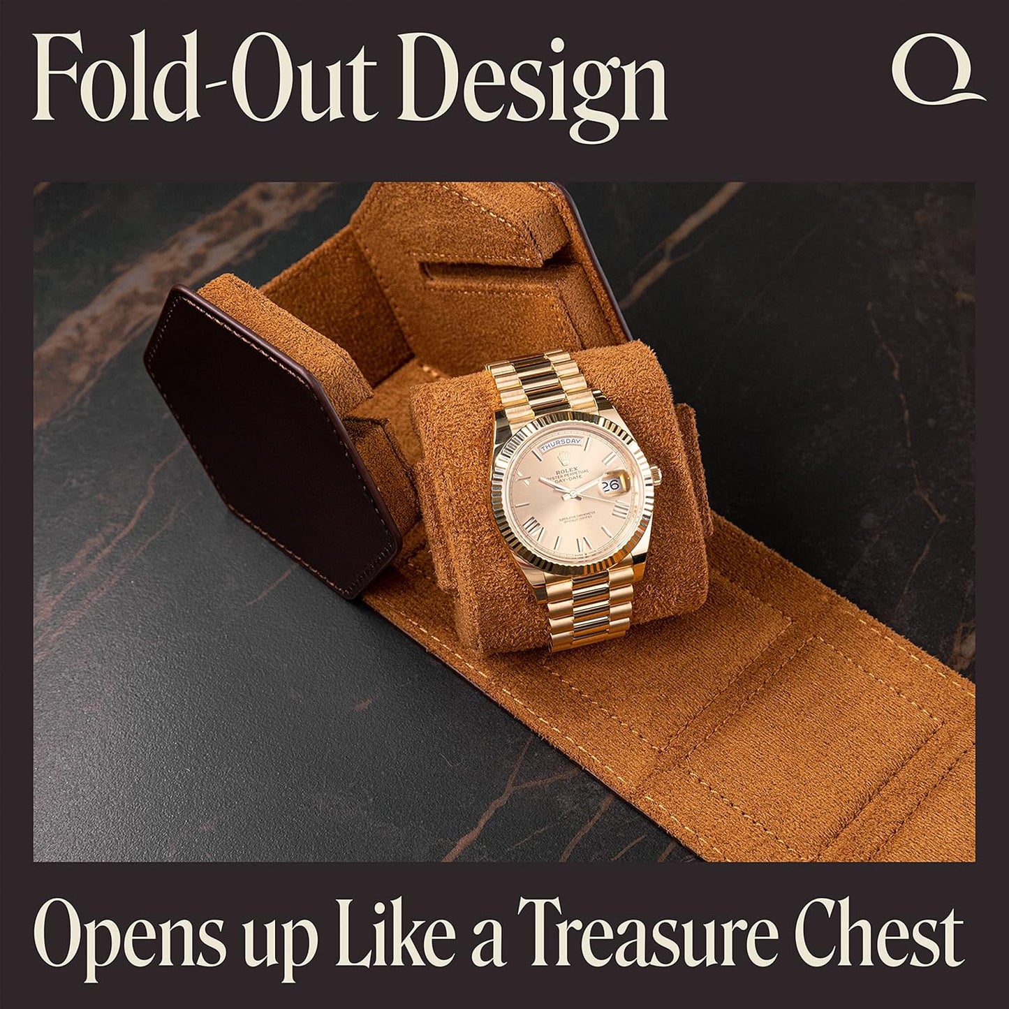 QWATCHBANDS Leather Watch Cases for Men - Hexagon Single & Double Watch Roll Travel Case - Genuine Napa Leather with Velvet Interior - Storage & Display Holder for 1 Watch or 2 Watches
