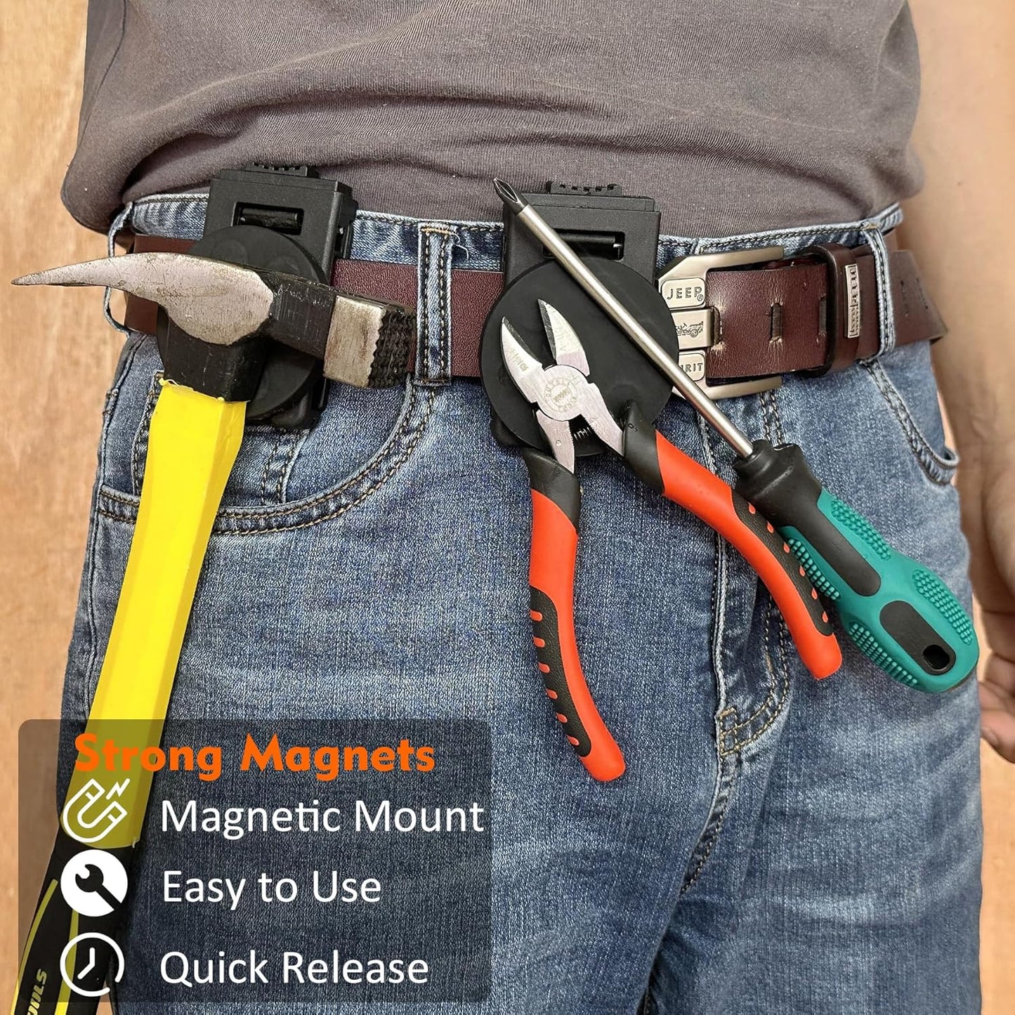 MUTUACTOR Magnetic Tool Belt Clip,2PCS Anti-Slip Heavy Duty Belt Clips Magnet Holster,Strong Neodymium Magnetic Tool Holder Clips for Organizing Screws, Hammers, Sockets, Pliers, Drills, Wrenches
