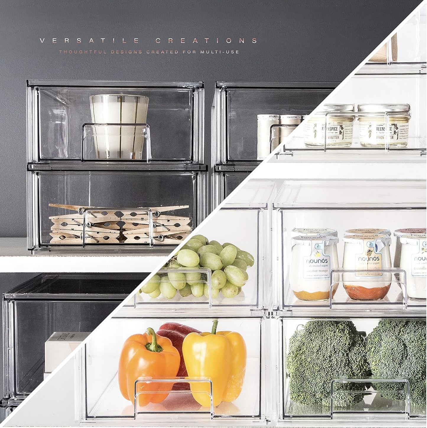 BINO | Stackable Plastic Storage Drawers, Large - 6 Pack | THE CRATE COLLECTION | Multi-Use Storage Bins with Drawers | BPA-Free | Pantry Organization | Home Organization | Fridge Organizer