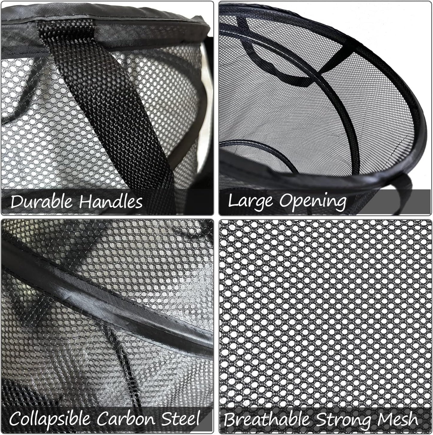 BATTOO 2 Pack Large Collapsible Laundry Basket Foldable Mesh Pop Up Hamper with Handles for Laundry Room, Bathroom, Kids Room, College Dorm, Travel, Storage Organizer Black+White