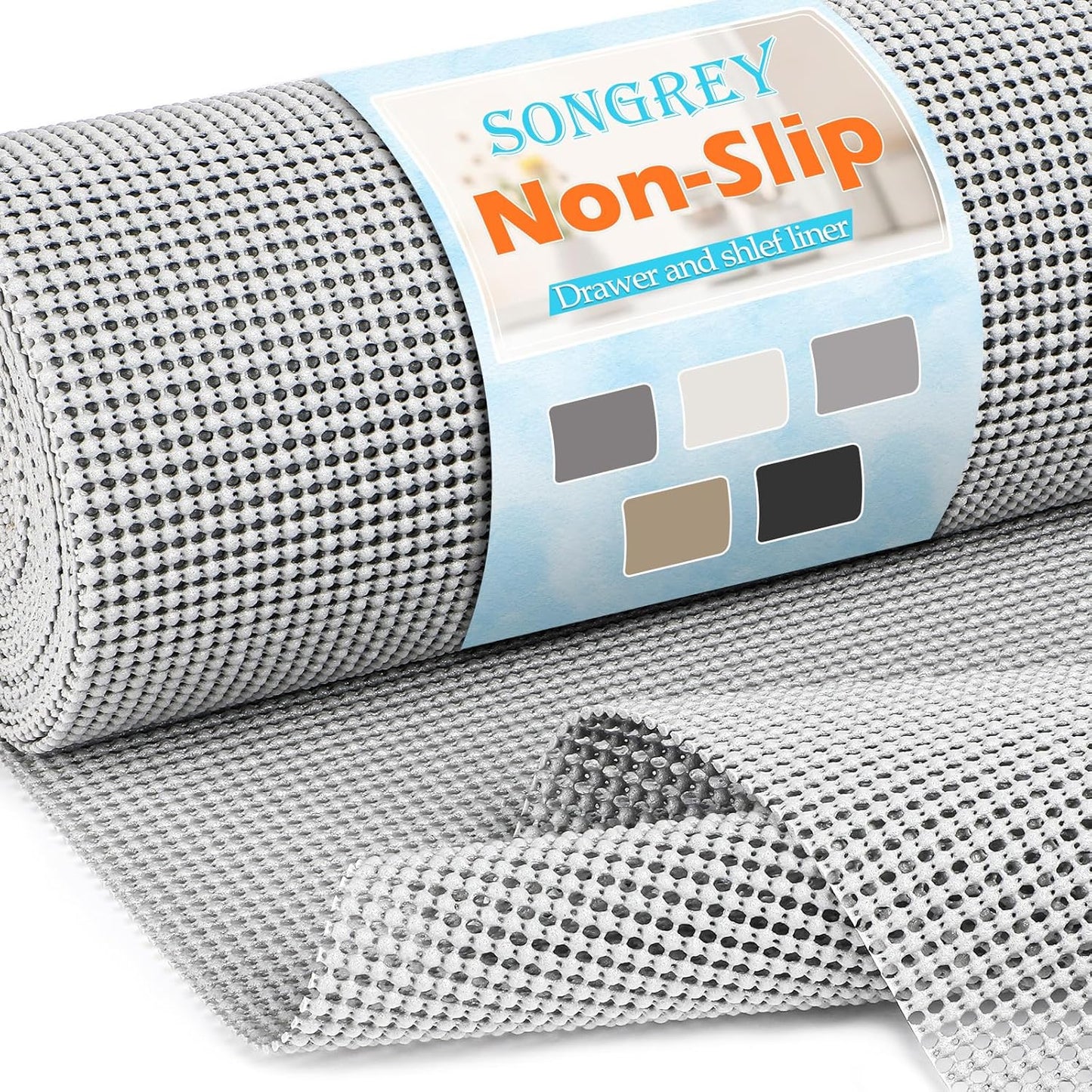 Songrey Non-Adhesive Drawer and Shelf Liner, Non Slip Cabinet Liners, Protect Kitchen Cupboard, Bathroom Drawers, Breathable, Thick Strong Grip mat (20IN x 20FT, Light Gray)