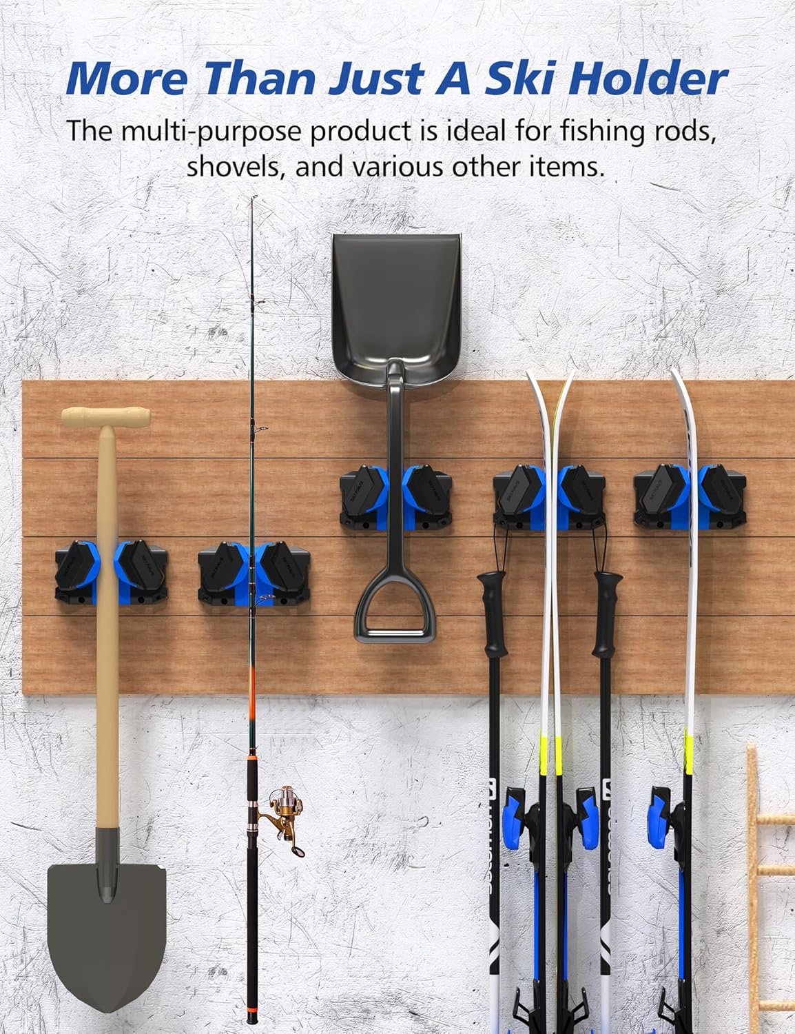 Ski & Snowboard Wall Rack, Ski Wall Mount & Ski Rack Wall Mount for Garage Space-Saving, Winter Gear Organizer, Fits Any Ski or Snowboard, Nonslip Ski Holders, Garage Organization, 6 Pack
