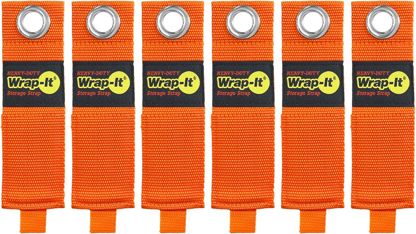 Heavy-Duty Wrap-It Storage Straps - 13-inch (6-Pack) Blaze Orange - Garage Organizer and Extension Cord Hanger for Garage Gadgets