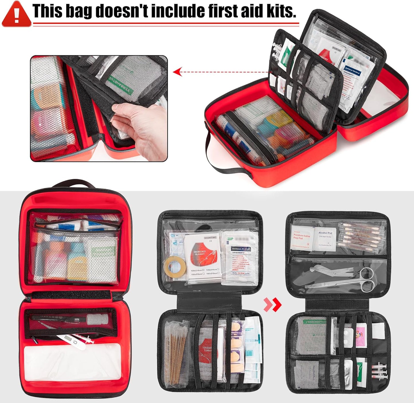 Waterproof Empty First Aid Bag with a Detachable Panel, Small Medical Bag with Molle System, Red (Bag Only)