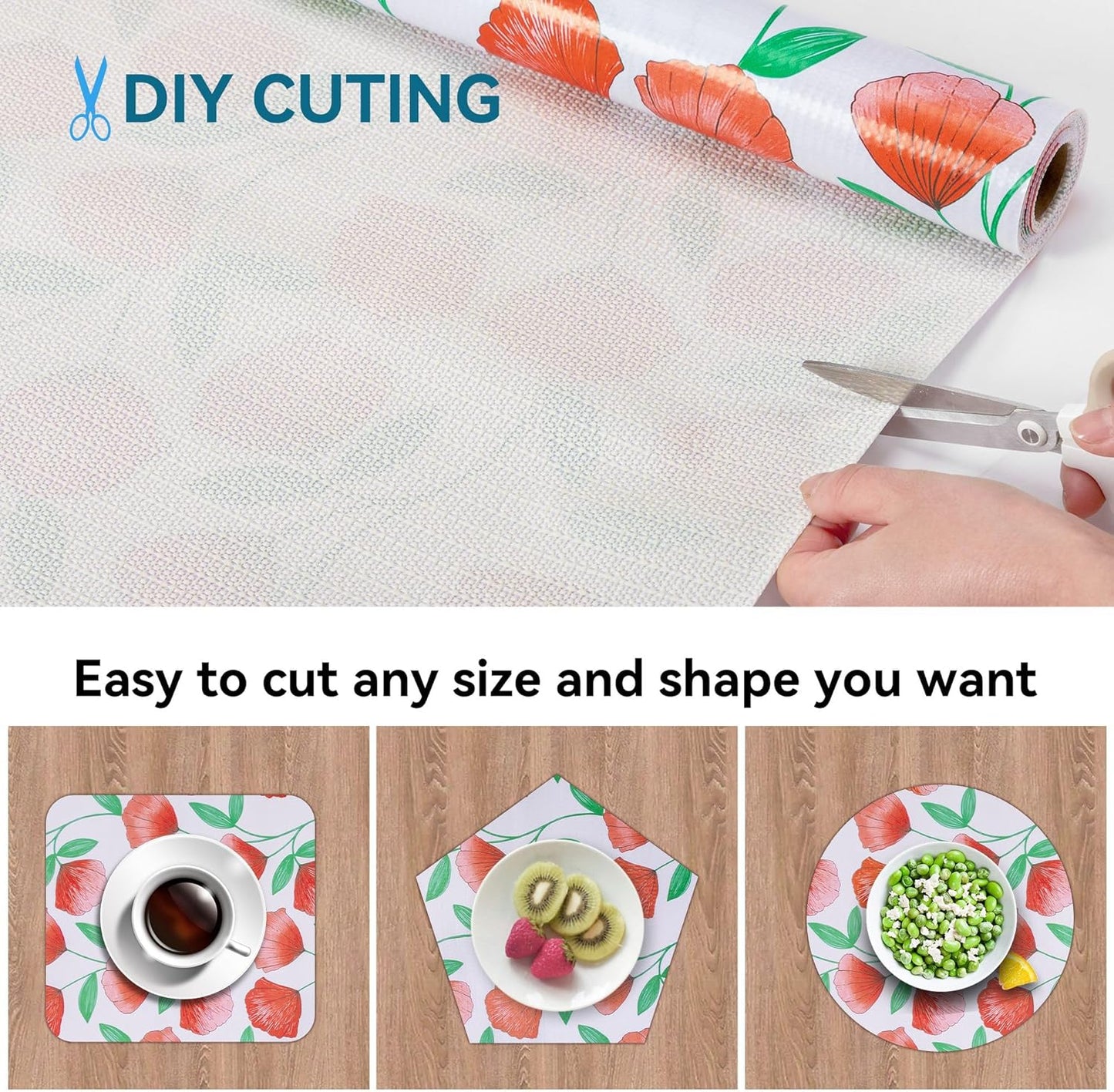 18" W x 96" L Floral Drawer and Shelf Liner for Cabinets, Non-Adhesive Strong Grip Non-Slip Flower Shelf Cabinet Kitchen Shelf Liners for Kitchen Cabinets