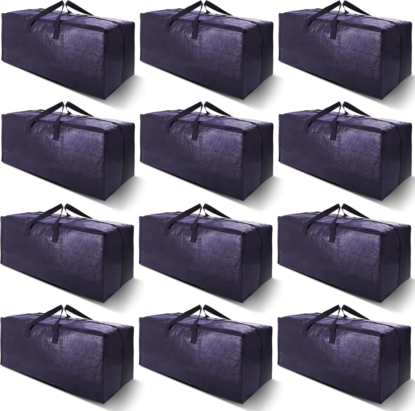 12 Pack Heavy Duty Extra Large Moving Bags W/Backpack Straps - Strong Handles & Zippers, Storage Totes For Space Saving, Fold Flat, Alternative to Moving Box and Storage Bin, Blue