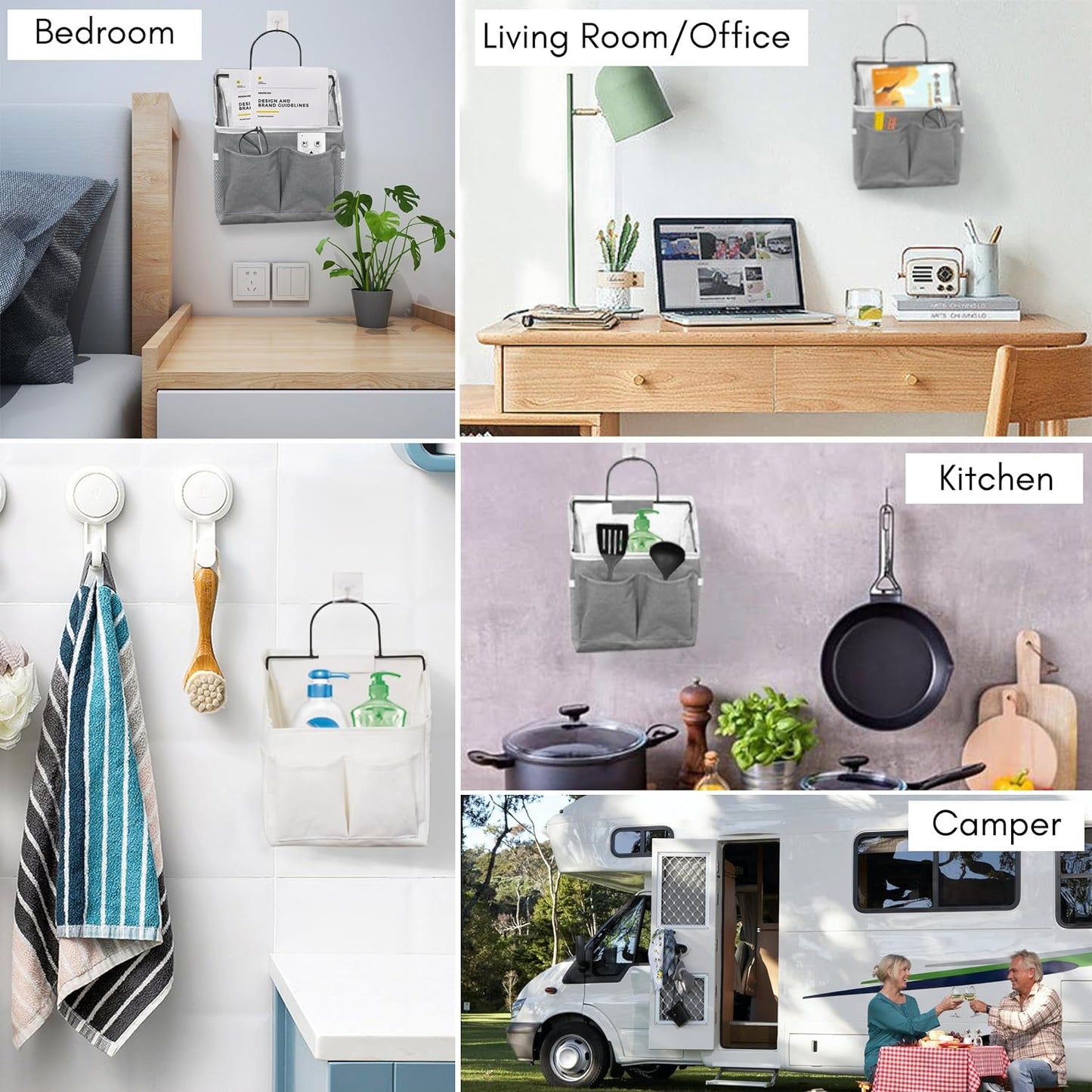 2pcs Small Wall Hanging Baskets for Organizing, Wall Hanging Storage Bag as Over the Door Organizer, Wall File Organizer, Rv Storage and Organization. For Bedroom, Office, Camper (Khaki-2pcs)