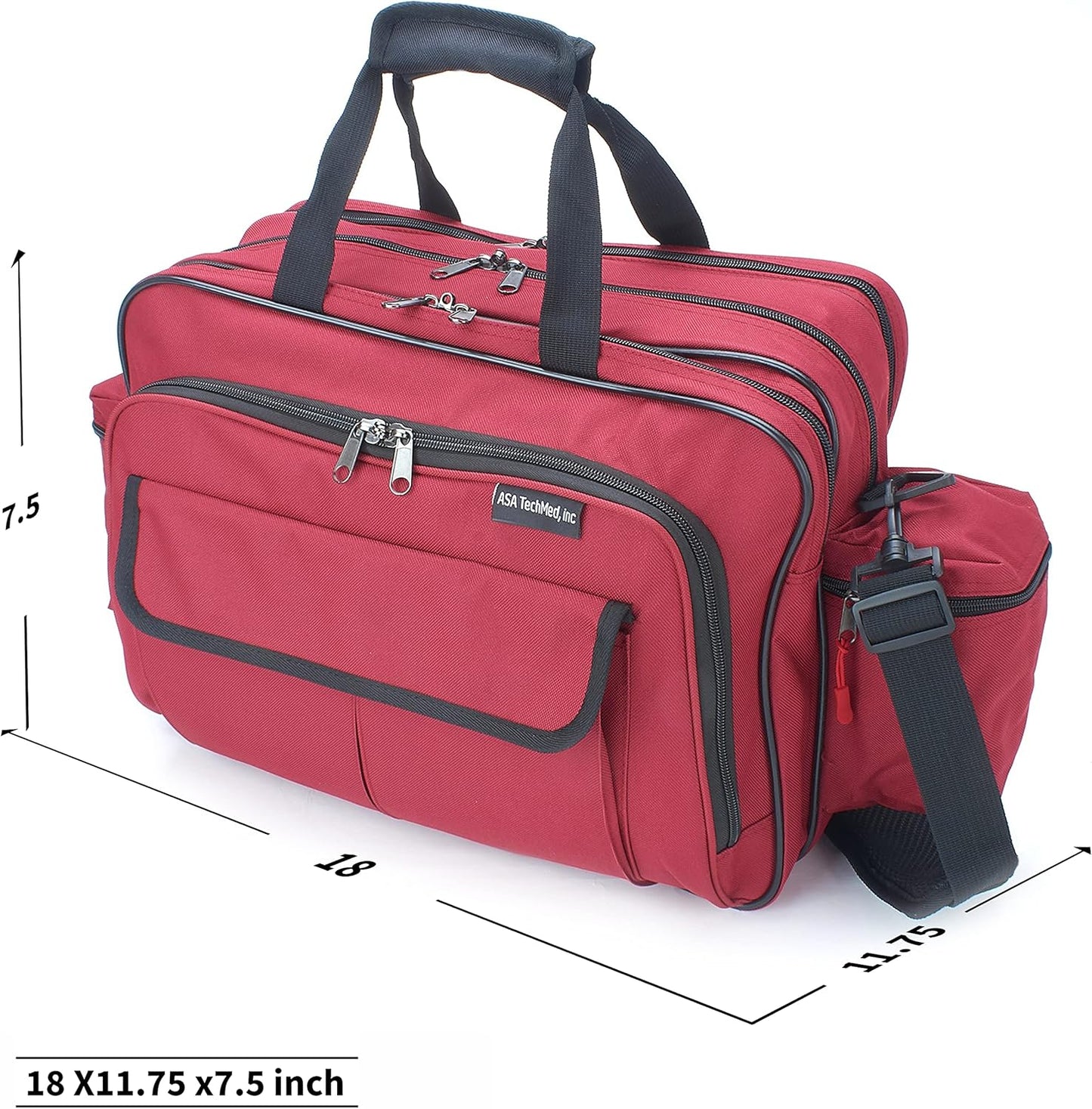 ASA TECHMED Nursing Bag with Compartments – Durable Medical Equipment Shoulder Bag for Nurses, Physicians, EMTs, Multi-Pocket, Nylon Reinforced, Adjustable Straps (Red)