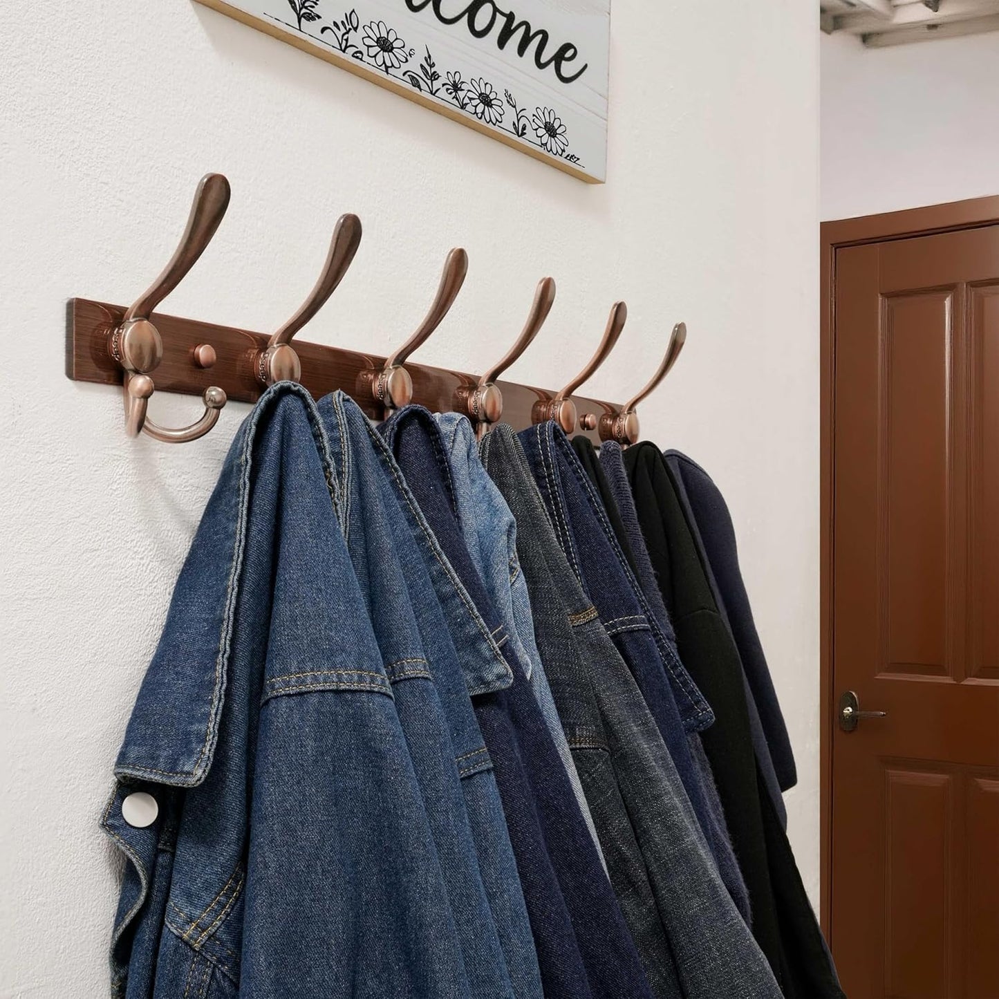 Dseap Coat Rack Wall Mount 2.0 Pro: 24” Long, 3X Tougher, Heavy Duty Stainless Steel Wall Coat Hanger with 6 Tri Hooks for Clothes Jackets Hats Entryway Closet, Antique Copper