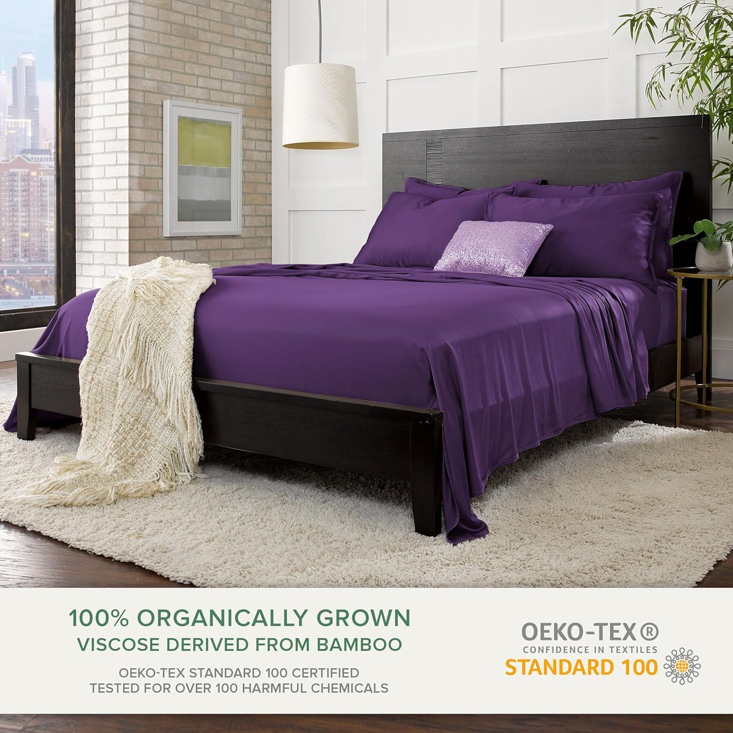 Queen Pillowcases by Pure Bamboo, Genuine 100% Organic Viscose Derived from Bamboo, Luxuriously Soft & Cooling, Double Stitching, Envelope Closure (2 Queen Pillowcases, Purple)