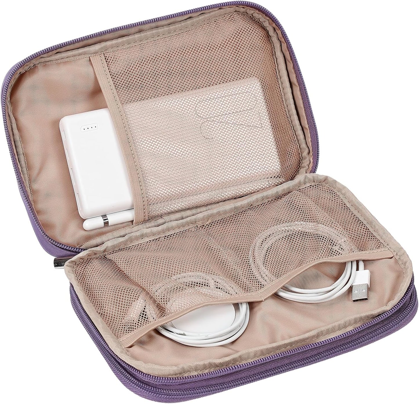 NISHEL Travel Cord Organizer Case, Double Layers Tech Electronic Bag, Essentials for Charger, Cable, Phone, Flash drive, Large, Purple