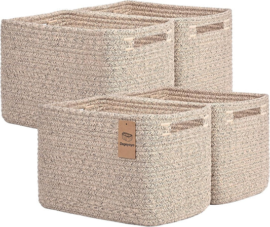 Storage Baskets for Organizing, 4 Pack Storage Baskets for Shelves, Woven Basket for Shelves, Closet Organization, Rectangle Organizer Basket Gifts Empty, 13"Lx8.7"Wx7.9"H Decorative Bins with Handles
