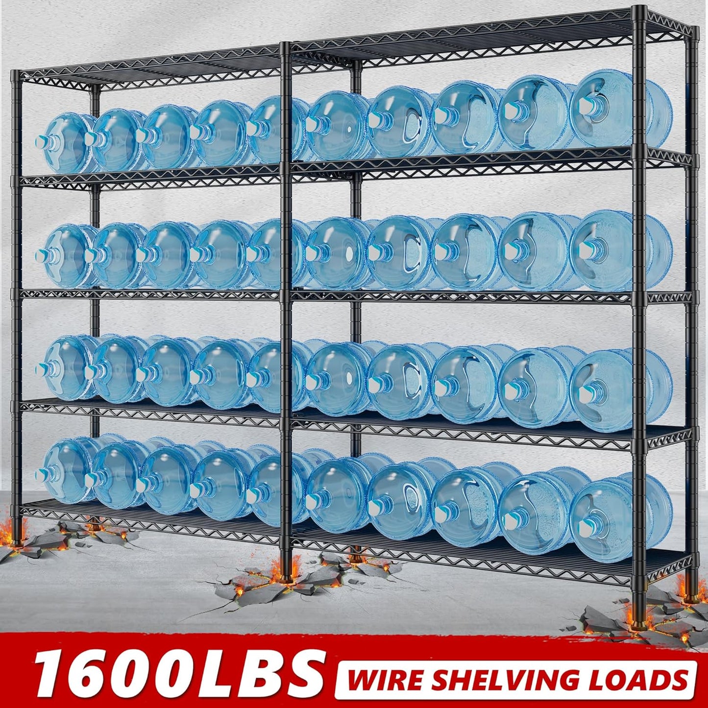 REIBII 70" W Storage Shelves Load 1600LBS,Metal Shelving 5-Tier Wire Shelving Unit Garage Shelving for Storage Adjustable Metal Shelves for Pantry Kitchen Garage Commercial, 70" W*15.8" D*72.4" H