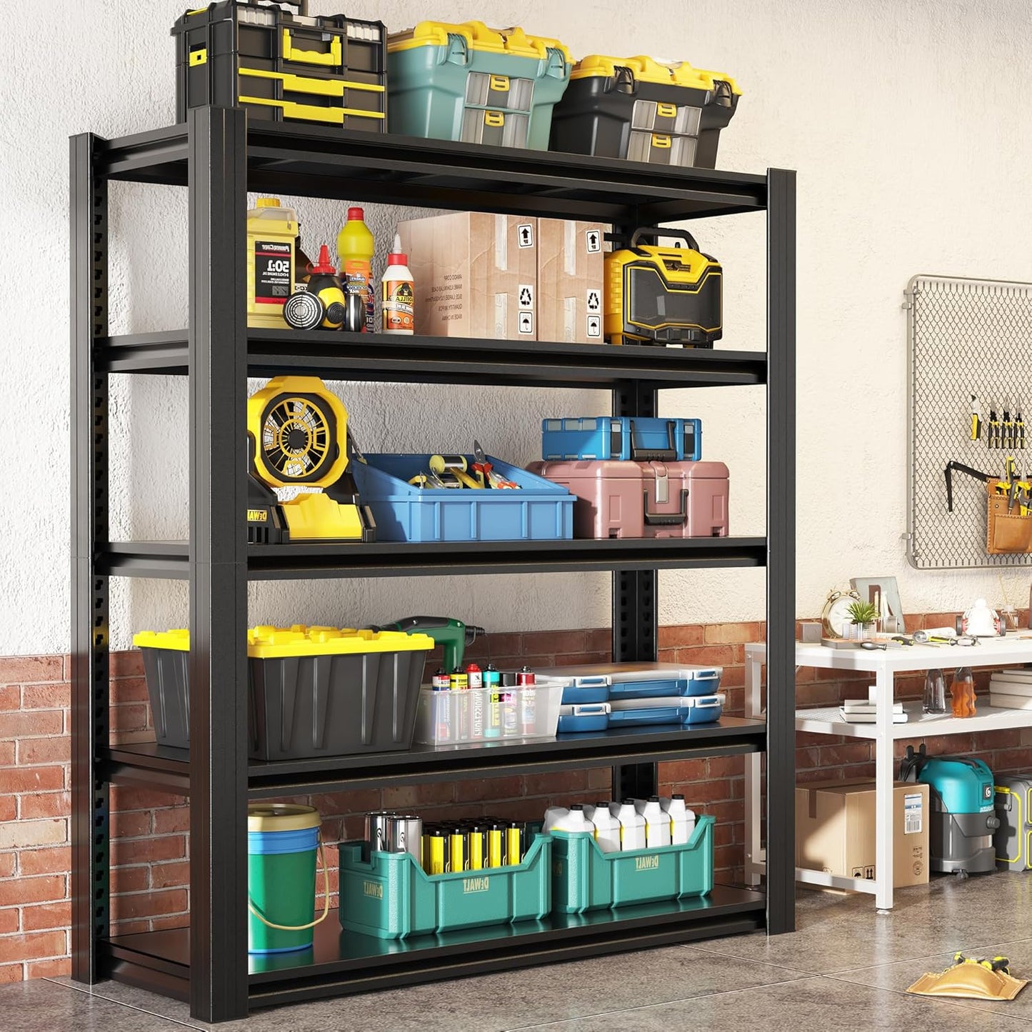78" H Garage Shelving, Heavy Duty Storage Shelves, Garage Storage Shelves, Adjustable 5 Tier Metal Shelving Unit, Utility Shelves for Warehouse Backyard, 78" H×47.5" W×18" D