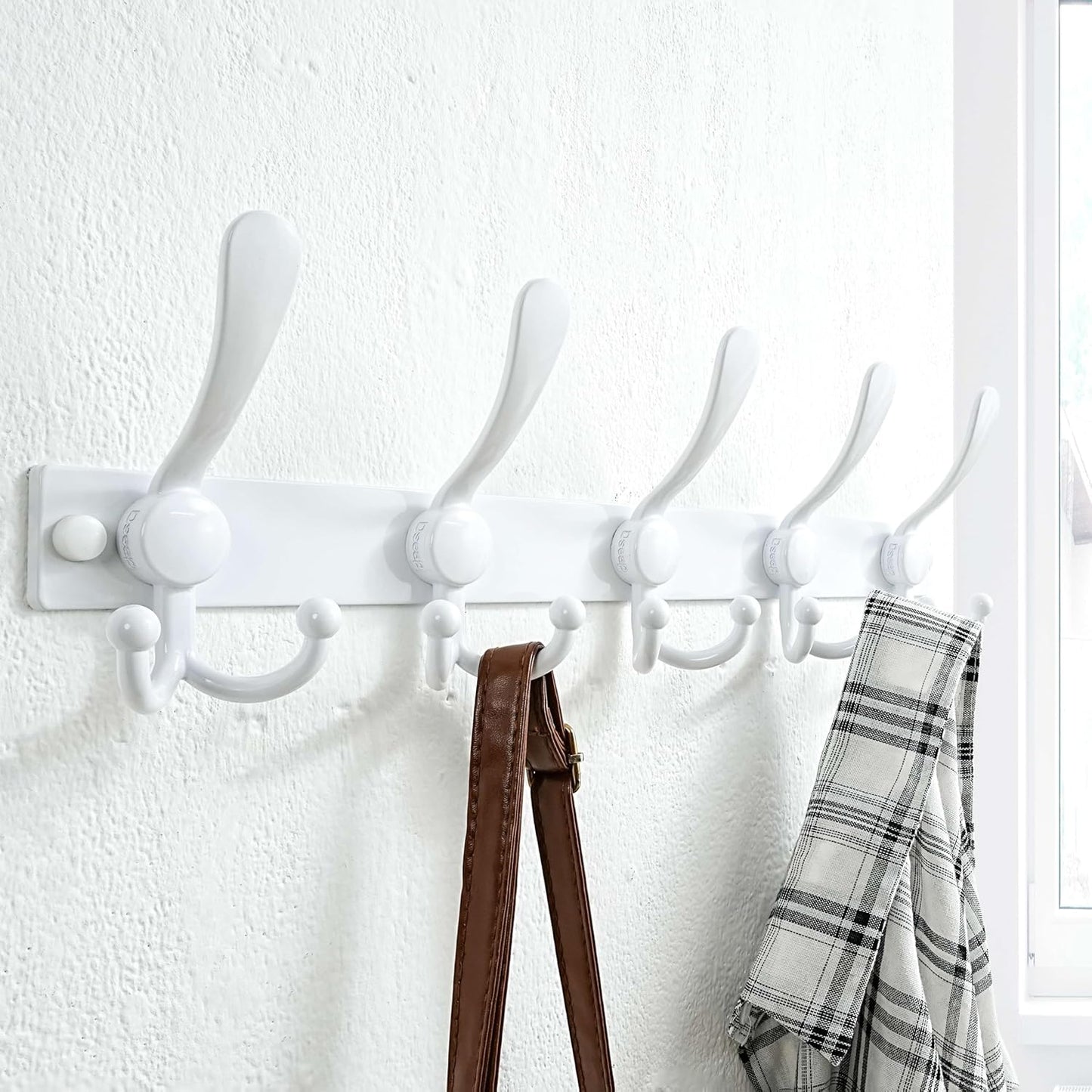 Dseap Coat Rack Wall Mount 2.0 Pro: Heavy Duty 300% Thicker, 16" Stud Mount, Stainless Steel Wall Coat Hooks Hanger for Clothes Jackets Hats Entryway Closet, MaxStrong Series, White