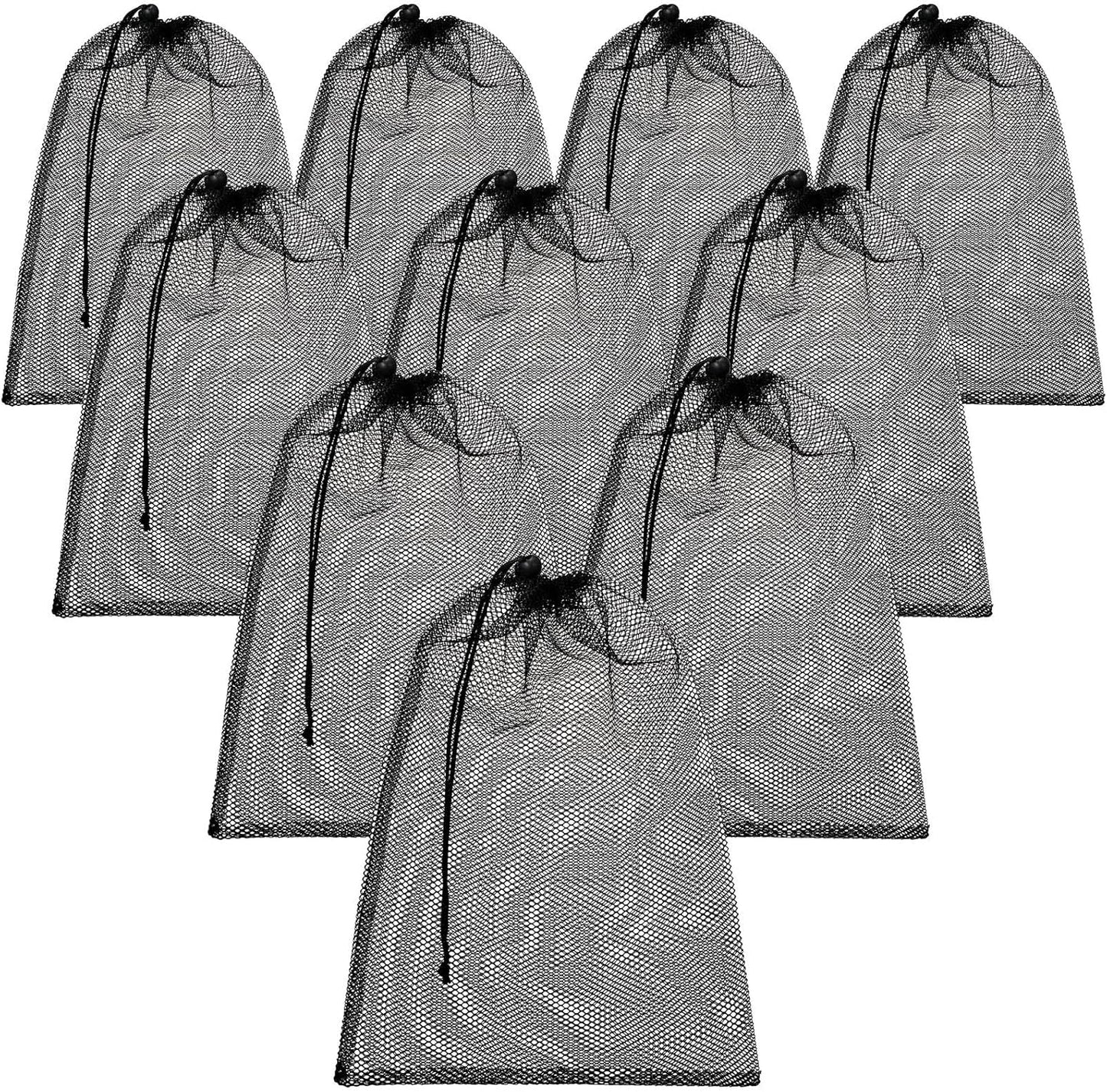 TecUnite 10 Pcs Mesh Bags Drawstring Laundry Bags Large Nylon Mesh Gift Dishwasher Bag with Sliding Drawstring for Kitchen Jewelry Gifts Wedding Favor Home(24 x 36 Inch,Black)