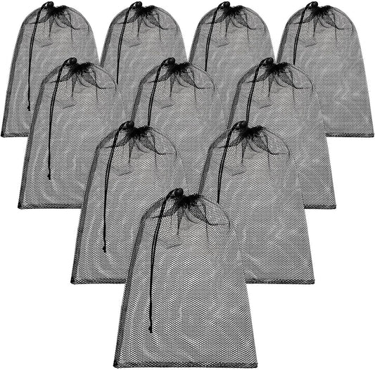 TecUnite 10 Pcs Mesh Bags Drawstring Laundry Bags Large Nylon Mesh Gift Dishwasher Bag with Sliding Drawstring for Kitchen Jewelry Gifts Wedding Favor Home(24 x 36 Inch,Black)