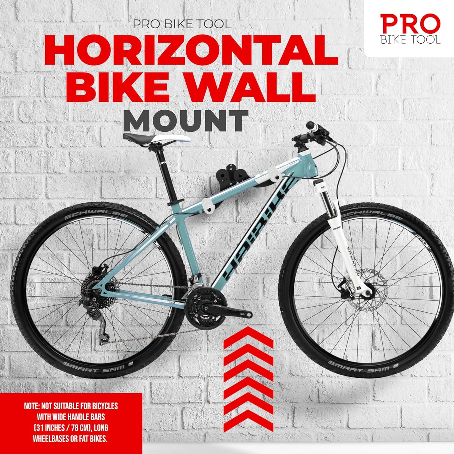 PRO BIKE TOOL Bike Wall Mount - Horizontal Indoor Bike Rack for 1 Bicycle - Bike Rack for Garage - Safe and Secure Bike Hook for Road, Mountain or Hybrid Bikes - Bike Hanger, Bicycle Storage - White