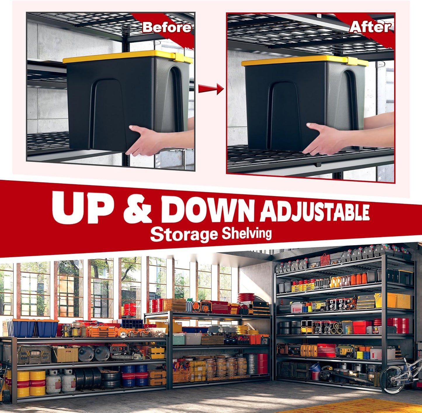 REIBII 60" W Garage Shelving, 3000LBS Storage Shelves, 6 Tier Heavy Duty Shelving, Adjustable Metal Shelving Units and Storage Rack for Warehouse, Pantry, Basement, 60" W x 84" Hx 24" D, 2 Pack